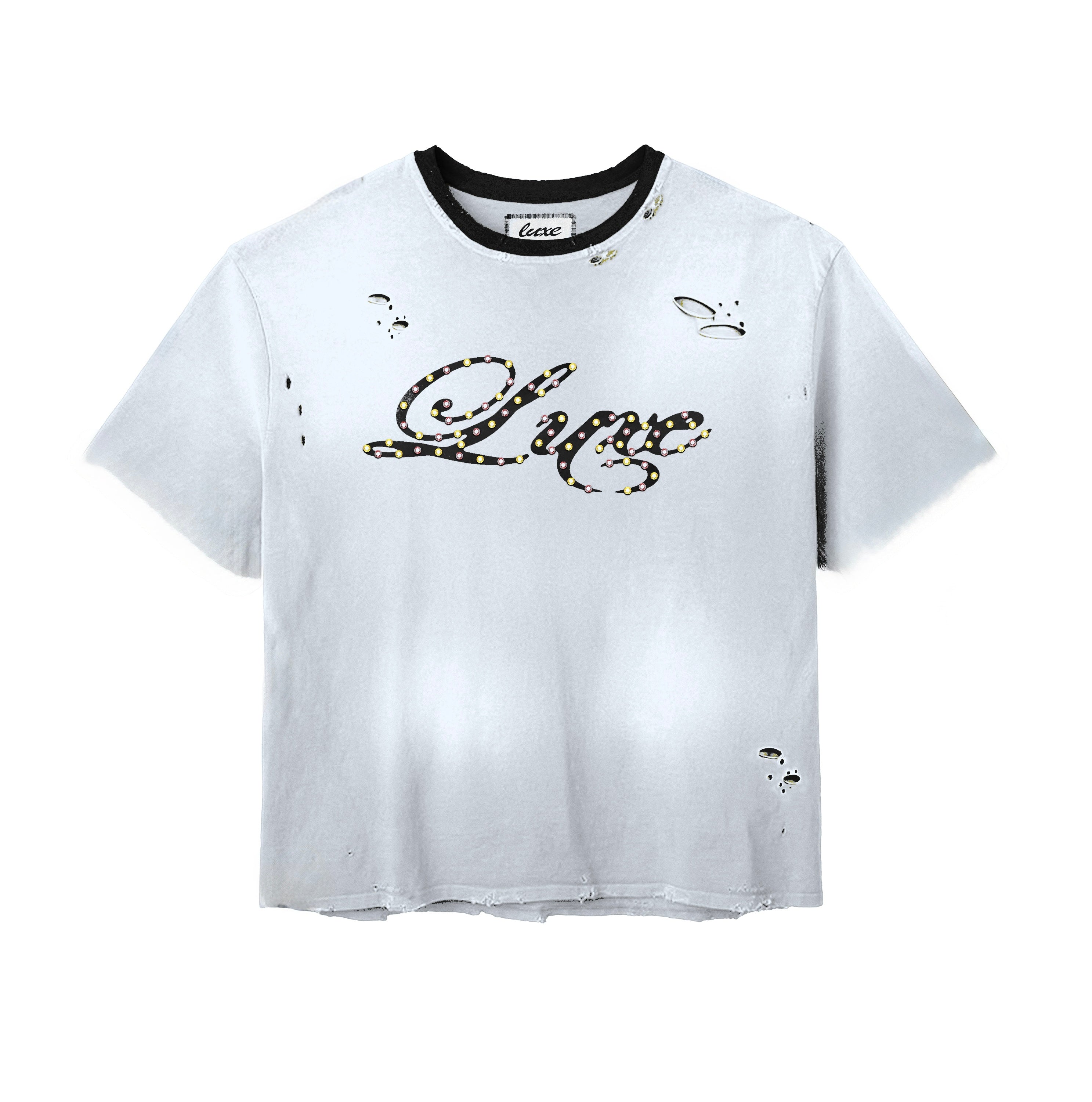 Luxe Distressed Rhinestone Crop Tee
