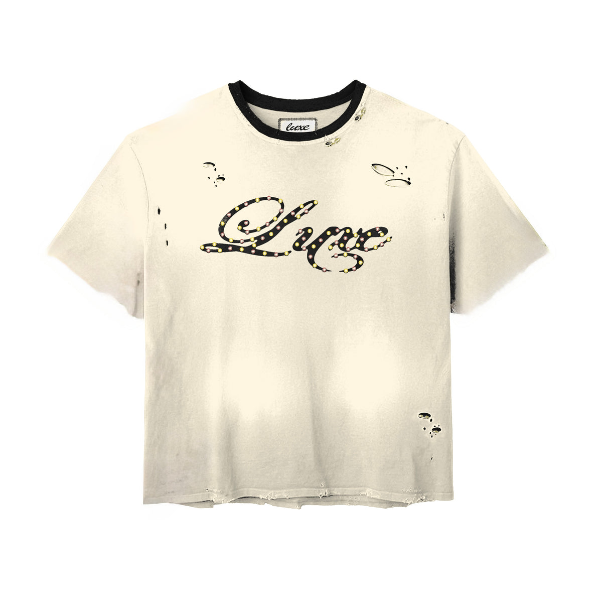 Luxe Distressed Rhinestone Crop Tee